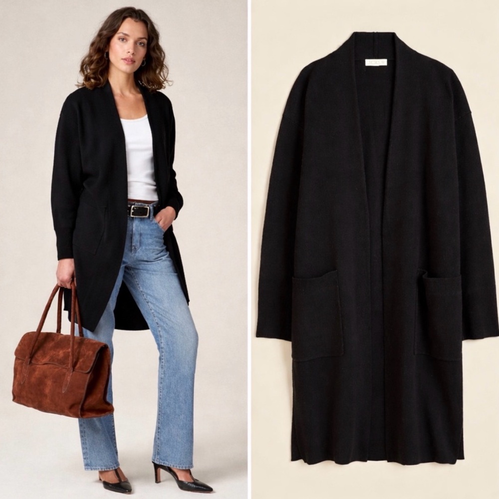 J.Crew Long sweater blazer side slits Fall Black NWT Office Casual Size Large